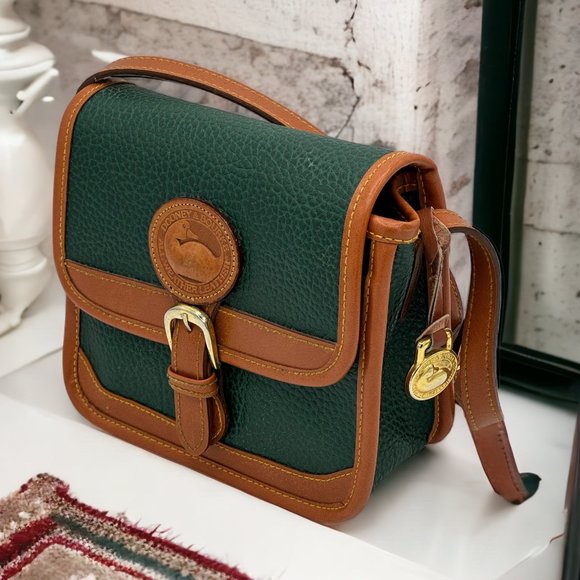 Dooney & Bourke Handbags - Vintage Dooney and Bourke Green and Brown All Weather Flap Leather Crossbody Bag